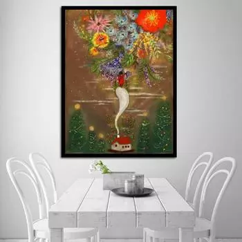 Абстрактная новогодняя елка и цветочная композиция маслом в скандинавском стиле настенная живопись на холсте современный декор для гостиной картина без рамки 21*30cm No Frame