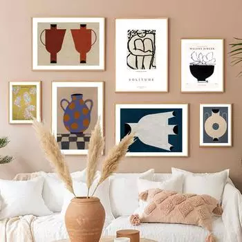 Абстрактная обнаженная женщина, ваза, холст, картина, настенное искусство, винтажные постеры на скандинавскую тему и принт, цветочные настенные панно для декора гостиной 21*30cm