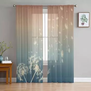 Абстрактная открытка с одуванчиками, тюлевые прозрачные шторы для гостиной, спальни, кухни, украшения, вуаль, занавески из органзы 135W x 114H(cm)