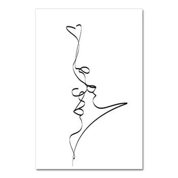 Абстрактная пара поцелуй, рисунок линии, принт, любовь, черный, белый цвет, плакат, романтические подарки, настенная живопись для спальни, холст, декор, без рамы 21*30cm