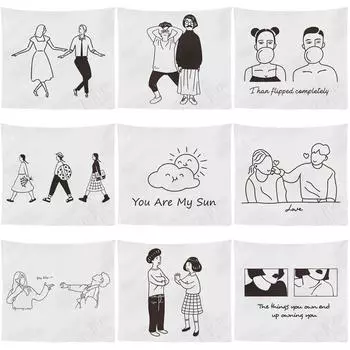 Абстрактная пара Простые линии Фон Ткань Подвесной прокат Общежитие Прикроватное украшение Фото Живой Гобелен 100x75cm