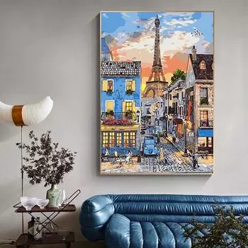 Абстрактная Парижская живописная башня, уличная живопись на холсте, настенные художественные постеры и копии, пейзажные фотографии для украшения гостиной, дома 21cm30cm NoFrame