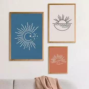 Абстрактная пейзажная живопись середины века, постер с солнечной сценой, холст, принт в стиле бохо, минималистичный настенный художественный рисунок, домашний декор для гостиной 21cm30cm NoFrame