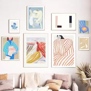 Абстрактная полосатая книга для девочек, синий цветок, геометрические постеры и принты, настенная живопись на холсте для гостиной, декоративные картины A4 21X30cm No Framed