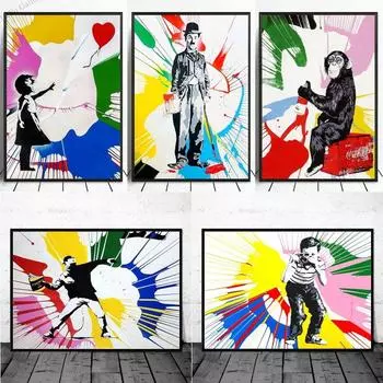 Абстрактная поп-арт картина маслом Банки Стиль плакат настенное украшение девушка воздушный шар печать изображений украшение для дома, гостиной 21cm30cm NoFrame