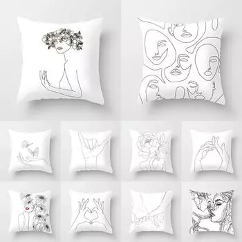 Абстрактная Простая Линия Женская Поза Эскиз Печати Шаблон Чехлы Для Домашней Гостиной Диван Украшения Подушка Наволочка 40X40CM