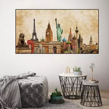 Абстрактная ретро-мировая достопримечательность, холст, картина, пейзажные постеры и принты, изображение башни для гостиной, домашний декор, без рамки 20cm40cm NoFrame
