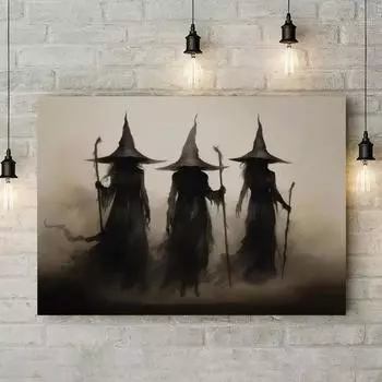 Абстрактная ретро-ведьма Хэллоуин 5DDIY Алмазная картина Женское колдовство Мультяшный персонаж Настенная живопись Украшение для спальни дома Full Round 20x30CM