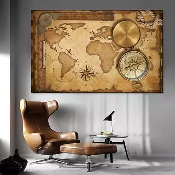 Абстрактная ретро винтажная карта мира, холст, картина, скандинавские постеры и принты, настенные художественные фотографии, домашний декор для гостиной, без рамки 20cm40cm NoFrame