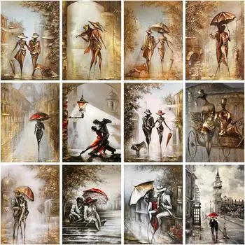 Абстрактная романтическая женская и мужская танцевальная пара, картина с бриллиантами, современная настенная картина для декора гостиной Full Round 20x25CM