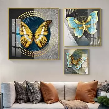 Абстрактная роскошная картина на холсте с бабочкой, настенная живопись, золотые постеры с бабочками и принты для украшения стен гостиной Cuadros 21cm30cm No Frame