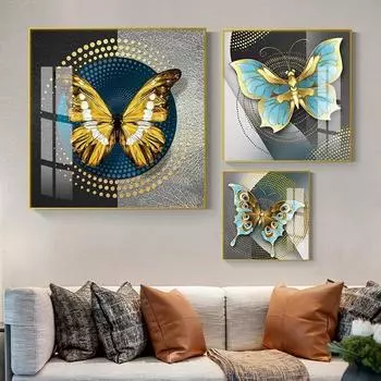 Абстрактная роскошная картина на холсте с бабочкой, настенная живопись, золотые постеры с бабочками и принты для украшения стен гостиной Cuadros 20x20cm(NO Frame) янтарь