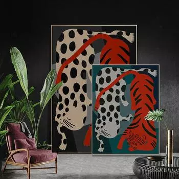 Абстрактная роскошная картина с изображением животных, абстрактный красный тигр, леопард, настенный художественный принт, декоративная картина, декор для гостиной 21cm30cm NoFrame