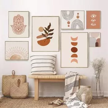 Абстрактная рука Фатимы, солнечный свет, фаза Луны, постер в стиле бохо, холст, картина, настенная живопись, печать, картина, интерьер гостиной, домашний декор 21cm30cm NoFrame