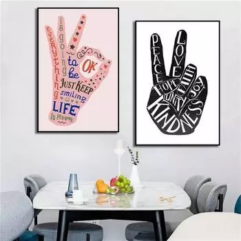 Абстрактная рука палец слово картина плакат мир любовь надежда печать холст картина настенная художественная картина для гостиной украшение дома 21cm30cm NoFrame