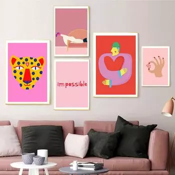 Абстрактная рука сердце розовый леопардовый тигр невозможный настенный художественный принт холст живопись скандинавский постер Декор фотографии для гостиной 21x30cm No Framed