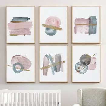 Абстрактная румяно-розовая синяя акварельная картина на холсте скандинавское настенное искусство постер и принты скандинавский минималистский декор для спальни дома 21x30cm No Framed