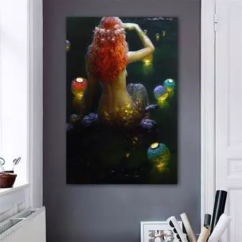 Абстрактная Русалка с длинными волосами, холст, картина, постеры и принты, настенные художественные картины для гостиной, домашний декор, без рамки 21cm30cm NoFrame