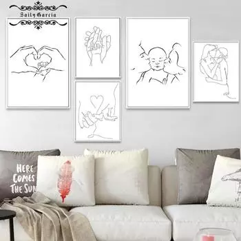 Абстрактная семья, мама, папа, ребенок, художественная линия, постер, настенное искусство, печать на холсте, пара, поцелуй, картина, скандинавская домашняя декоративная картина для интерьера 21*30cm