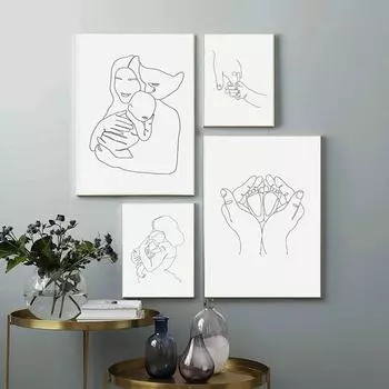 Абстрактная семейная любовь, холст, картина, детские ножки, настенное искусство, рисунок, линия, папа, мама, постеры и принты, детские картинки для гостиной 21*30cm