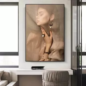 Абстрактная сексуальная девушка в ювелирных постерах и принтах, скандинавская настенная живопись на холсте для гостиной, украшения дома 21x30cm No Framed