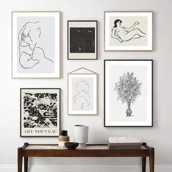 Абстрактная сексуальная обнаженная линия девушки, настенная живопись на холсте, плакаты на скандинавскую тему и принты, винтажные настенные панно для гостиной, домашний декор 21cm30cm NoFrame