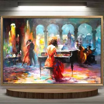 Абстрактная сексуальная женщина играет на пианино, виолончели, холст, картина, романтическая музыка, настенное искусство, постер и принты для гостиной, домашний декор 21x30cm No Framed