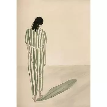 Абстрактная шалфейно-зеленая женщина в полоску, холст, модный минималистичный постер для настенного искусства для гостиной, домашний декор, Cuadros 21cm30cm NoFrame