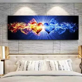 Абстрактная Сине-Красная Дымчатая Любовь Сердце Холст Картина Огненное Сердце Плакаты и принты для Спальни Гостиной Настенный Декор Без Рамки 20x60cm Unframed индиго красителя