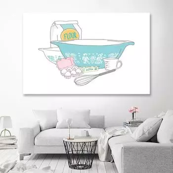 Абстрактная синяя посуда, холст, картина, миска, мука, яйца, постеры и принты, декор для кухни, ресторана, настенная картина без рамки 21cm30cm NoFrame