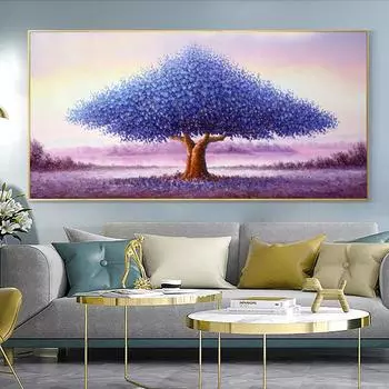 Абстрактная скандинавская синяя картина маслом «Дерево любви» на холсте, настенные художественные постеры, принты, настенные панно для гостиной, домашнего декора Cuadros 20x40cm