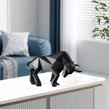 Абстрактная скульптура быка из смолы для прихожей или столешницы чёрный