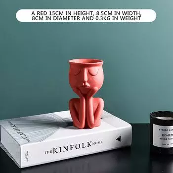 Абстрактная скульптура человека, цветочный горшок из смолы, настольный контейнер для растений, ваза 17*10*10 cm белый