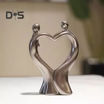 Абстрактная скульптура пары из смолы, держащаяся за руки, статуя влюбленной пары, статуэтка в виде сердца, романтический подарок для него, женщины, годовщины, девичника Double Person