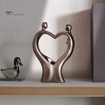 Абстрактная скульптура пары из смолы, держащаяся за руки, статуя влюбленной пары, статуэтка в виде сердца, романтический подарок для него, женщины, годовщины, девичника Double Person