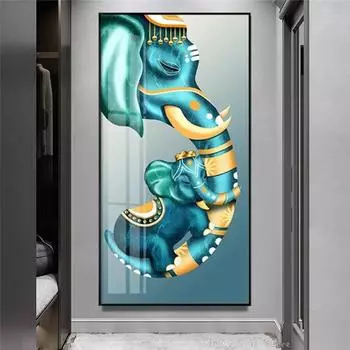 Абстрактная современная милая настенная живопись со слоном на холсте, постеры, фотографии, принты для офиса, гостиной, домашнего декора, подарка, безрамная 20x40cm No Framed