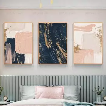 Абстрактная современная печать, масляная текстура, холст, картина, розовый, синий, постеры, золотая фольга, позолоченные принты для украшения гостиной, крыльца 21cm30cm NoFrame