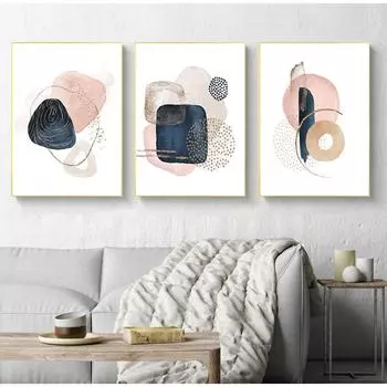 Абстрактная современная скандинавская картина на холсте, темно-розовый акварельный постер, золотая фольга, позолоченные принты для гостиной, украшения крыльца Quadro 21cm30cm NoFrame