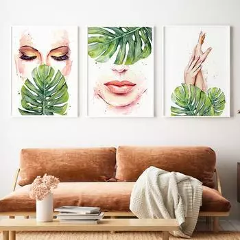 Абстрактная спа-девчачья печать на холсте, картина для салона красоты, настенный художественный постер, Noridc, листья, лица, фотографии, эстетик, спальня, домашний декор 21x30cm No Frame