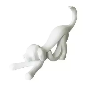 Абстрактная статуэтка собаки с лентой Белый щенок с лентой Полимерная фигурка Скульптура Украшение для дома и офиса белый