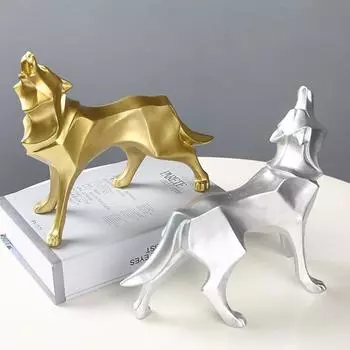 Абстрактная статуя волка из смолы, геометрические фигурки животных, скульптура волка, поделки, полка для домашнего офиса, украшения для стола чёрный