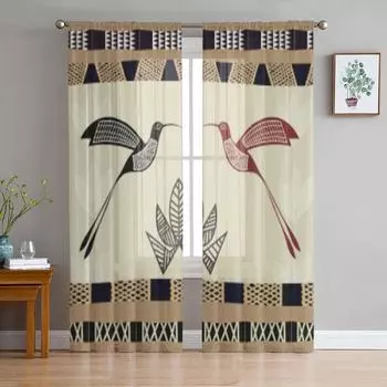 Абстрактная текстура бамбука и колибри тюль прозрачные шторы для гостиной спальни кухни украшения вуаль органза шторы 135W x 114H(cm)
