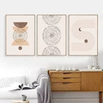 Абстрактная точечная линия Луна Солнце Плакаты Холст Картина Настенная живопись Печать Фотографии Спальня Гостиная Интерьер Современное украшение дома 21x30cm No Frame