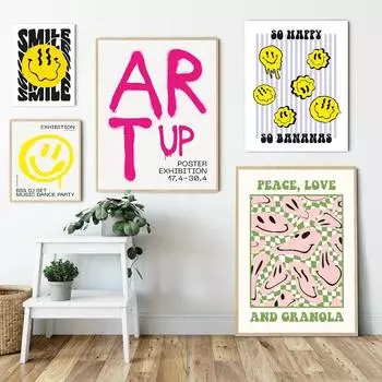 Абстрактная улыбка лицо холст картины плакаты музыка танцевальная вечеринка мир любовь принты для стены домашний декор гостиная висячие картины без рамки 21*30cm