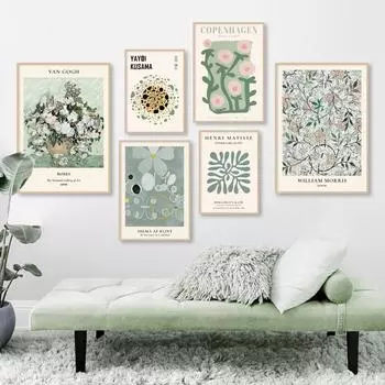 Абстрактная Ван Гог Уильям Моррис Матисс настенная живопись на холсте плакат на скандинавскую тему и принты настенные панно для декора гостиной без рамки 21*30cm No Frame