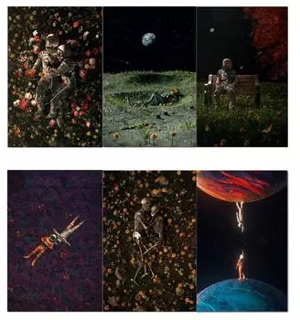 Абстрактная Вселенная Земля Луна Звездное Небо Холст Картина Сюрреалистическая Галактика Космос Астронавт Плакат Изображение Украшения Дома Без Рамки 21*30cm