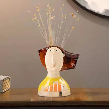 Абстрактная ваза с лицом, керамическая декоративная для украшения студии 14.5cmx7.7cmx17.7cm