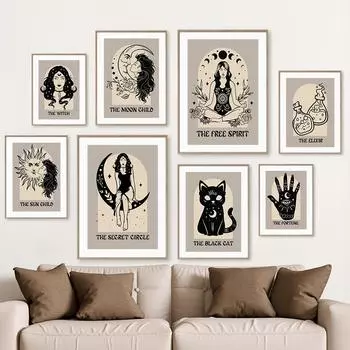 Абстрактная ведьма эликсир удачи кошка настенная живопись на холсте плакаты на скандинавскую тему и принты винтажные настенные панно для декора гостиной 21cm30cm NoFrame