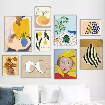 Абстрактная винтажная картина маслом, ваза, банан, женщина, лимон, песочные часы, красное вино, галерея, настенное искусство, холст, постеры, принты, декор 21x30cm No Framed