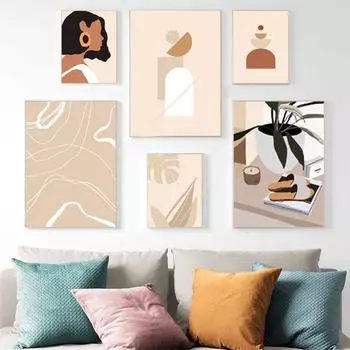 Абстрактная винтажная картина на холсте для девочек цвета хаки, минималистичный художественный постер с растениями и листьями, настенная картина для галереи в стиле бохо для декора гостиной 21cm30cm No Frame